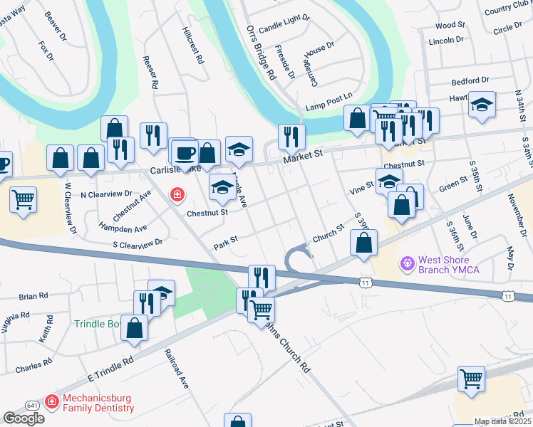 map of restaurants, bars, coffee shops, grocery stores, and more near 116 Conodoguinet Avenue in Camp Hill