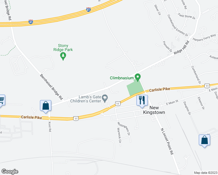 map of restaurants, bars, coffee shops, grocery stores, and more near 261 Ridge Hill Road in Mechanicsburg