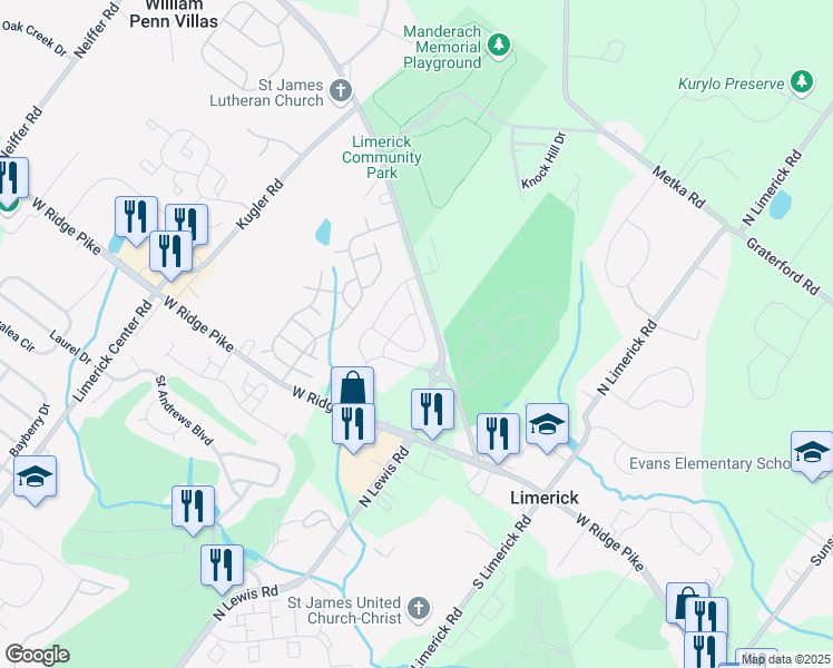 map of restaurants, bars, coffee shops, grocery stores, and more near Larrabee Way in Montgomery County
