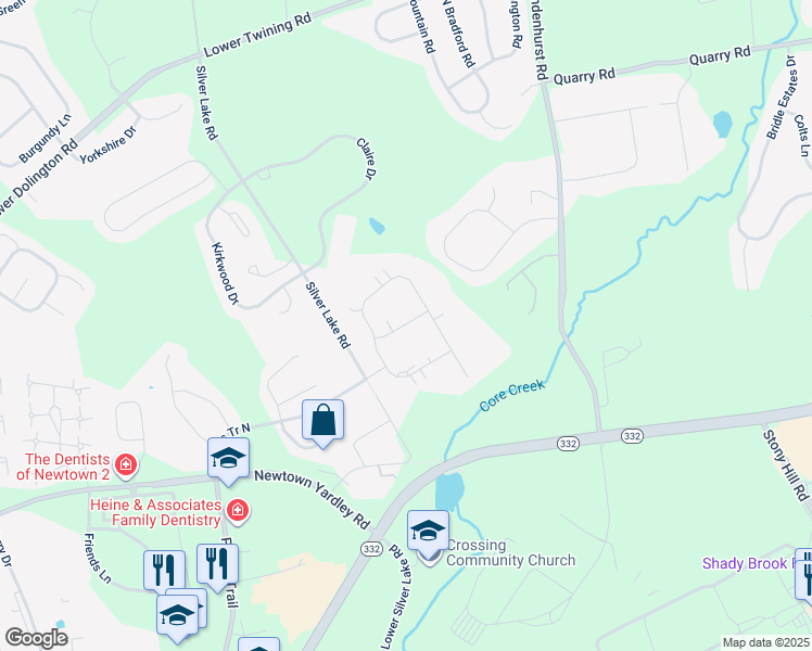 map of restaurants, bars, coffee shops, grocery stores, and more near 116 Thornhill Lane in Newtown