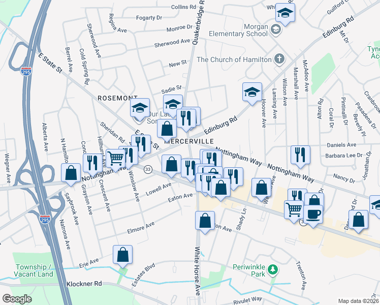map of restaurants, bars, coffee shops, grocery stores, and more near in Hamilton Township