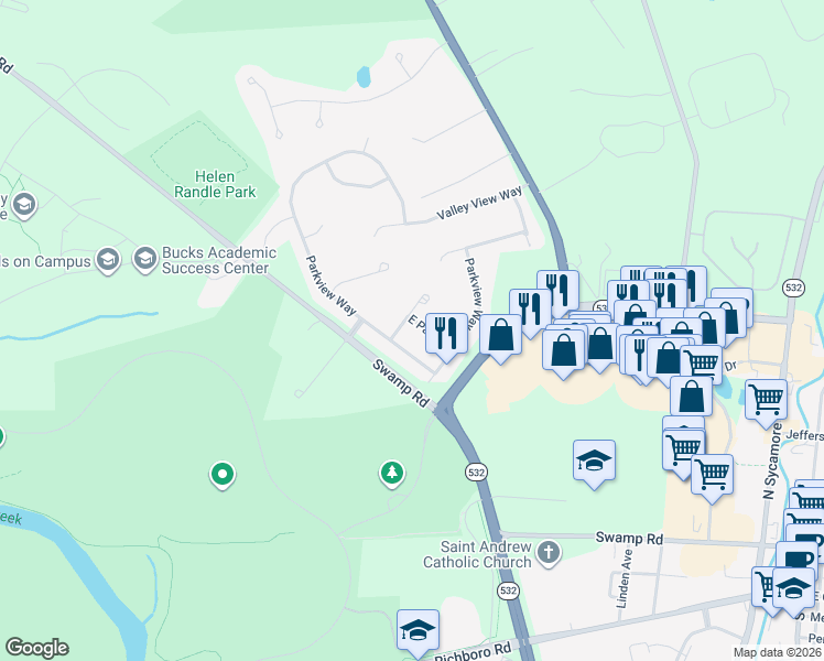 map of restaurants, bars, coffee shops, grocery stores, and more near 37 East Park Road in Newtown