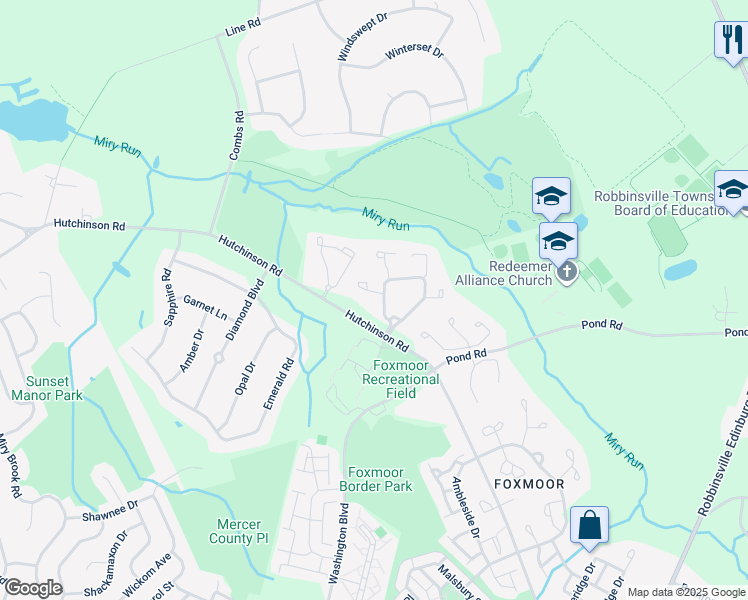 map of restaurants, bars, coffee shops, grocery stores, and more near 373 Andover Place in Robbinsville Township