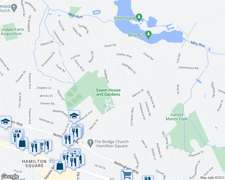 map of restaurants, bars, coffee shops, grocery stores, and more near 90 Hughes Drive in Hamilton Township