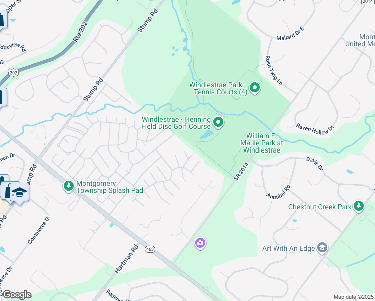 map of restaurants, bars, coffee shops, grocery stores, and more near 653 Redwood Court in North Wales