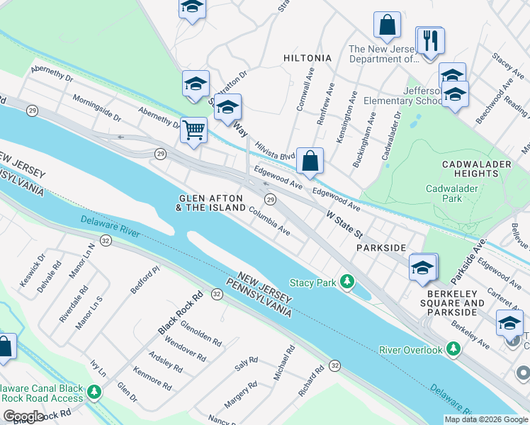 map of restaurants, bars, coffee shops, grocery stores, and more near 127 Clearfield Avenue in Trenton