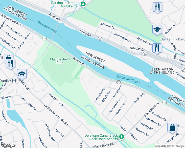 map of restaurants, bars, coffee shops, grocery stores, and more near 883 Slate Hill Road in Yardley