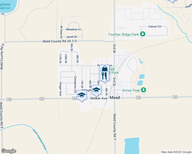 map of restaurants, bars, coffee shops, grocery stores, and more near 325 5th Street in Greeley