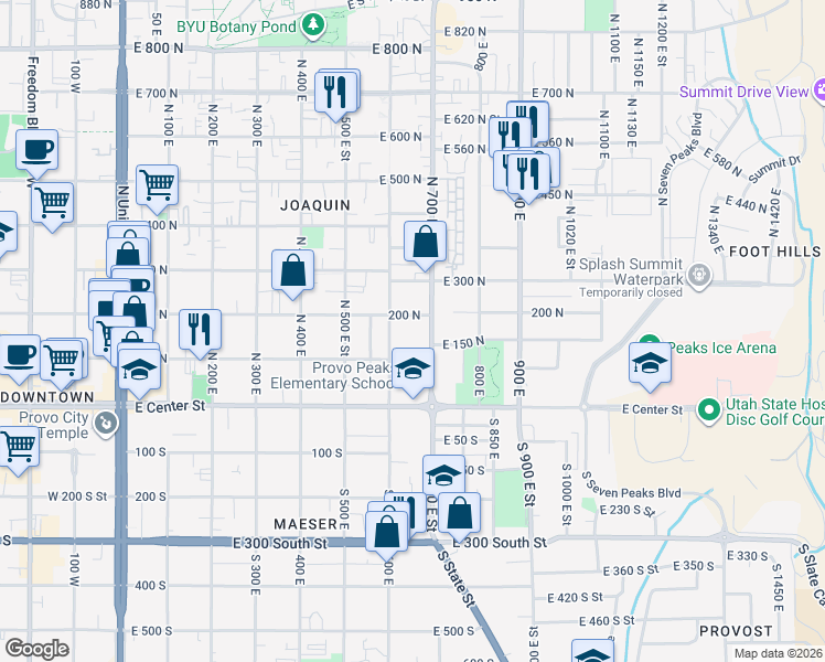 map of restaurants, bars, coffee shops, grocery stores, and more near in Provo