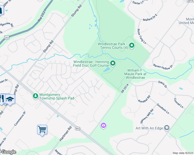 map of restaurants, bars, coffee shops, grocery stores, and more near 653 Redwood Court in North Wales