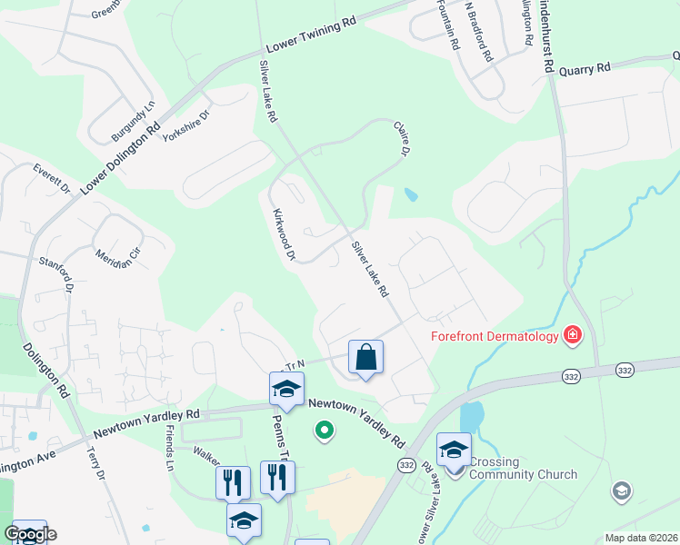 map of restaurants, bars, coffee shops, grocery stores, and more near 41 Violet Lane in Newtown