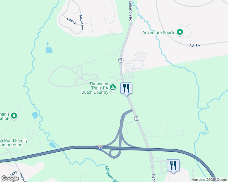 map of restaurants, bars, coffee shops, grocery stores, and more near 49 Lehman Road in Manheim