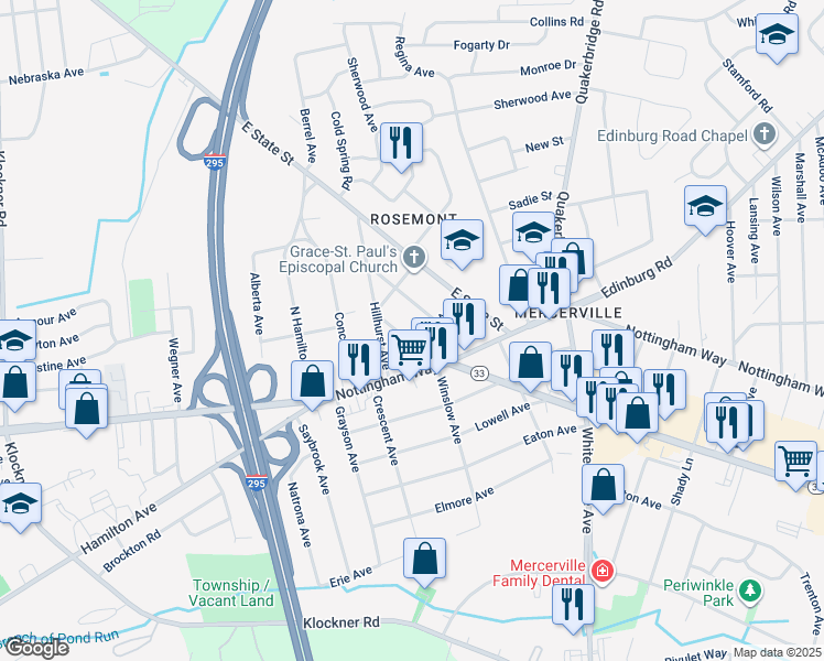 map of restaurants, bars, coffee shops, grocery stores, and more near 58 Vincent Avenue in Hamilton Township