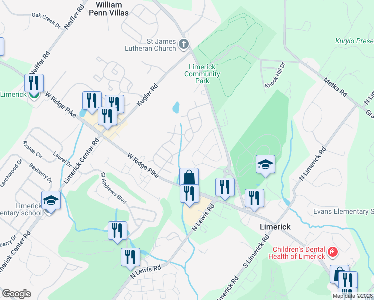 map of restaurants, bars, coffee shops, grocery stores, and more near 308 Village Way in Royersford