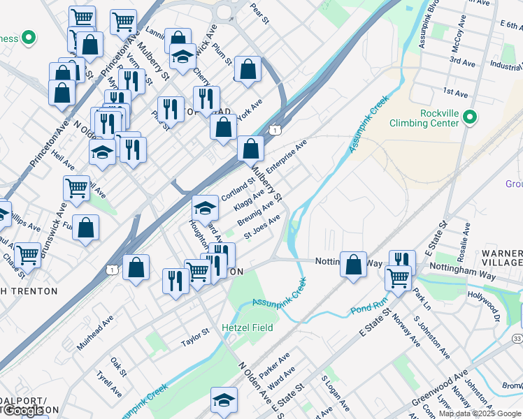 map of restaurants, bars, coffee shops, grocery stores, and more near 200 East Trenton Avenue in Trenton