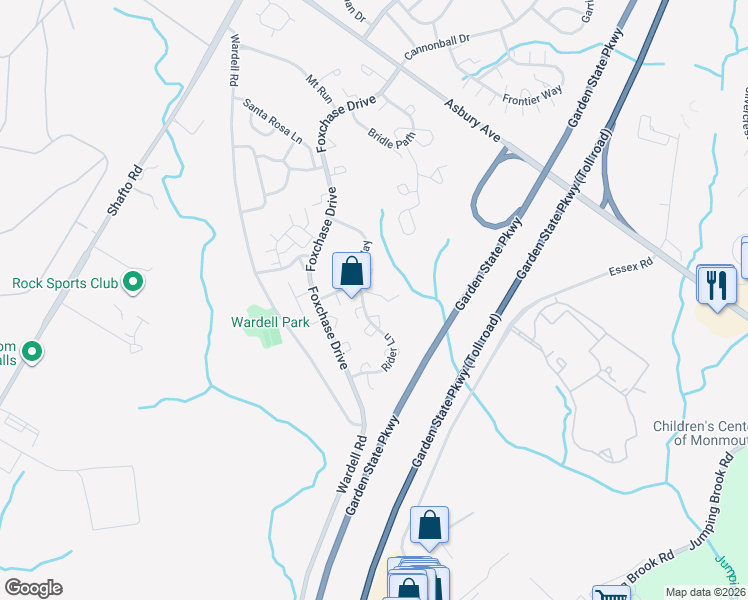 map of restaurants, bars, coffee shops, grocery stores, and more near 1 Basset Court in Tinton Falls