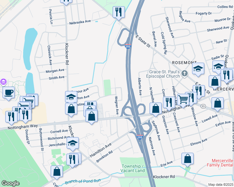map of restaurants, bars, coffee shops, grocery stores, and more near 302 Wegner Avenue in Hamilton Township