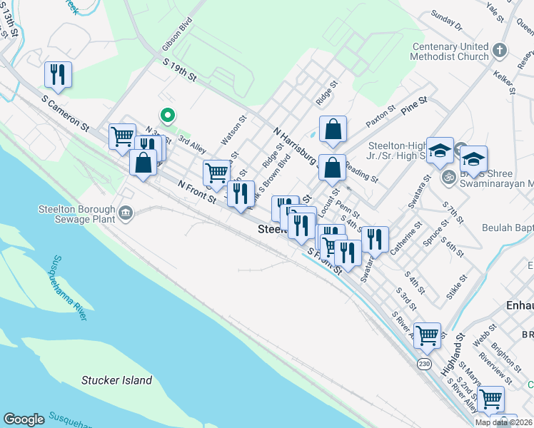 map of restaurants, bars, coffee shops, grocery stores, and more near in Steelton