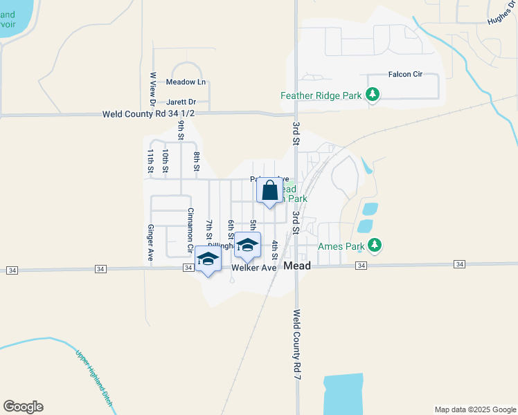 map of restaurants, bars, coffee shops, grocery stores, and more near 325 5th Street in Mead