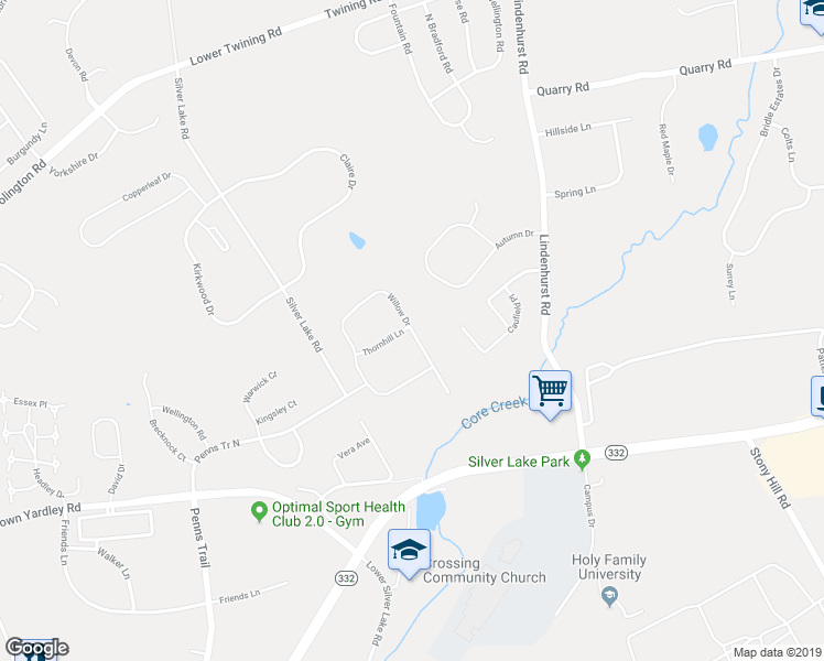 map of restaurants, bars, coffee shops, grocery stores, and more near 196 Willow Drive in Newtown