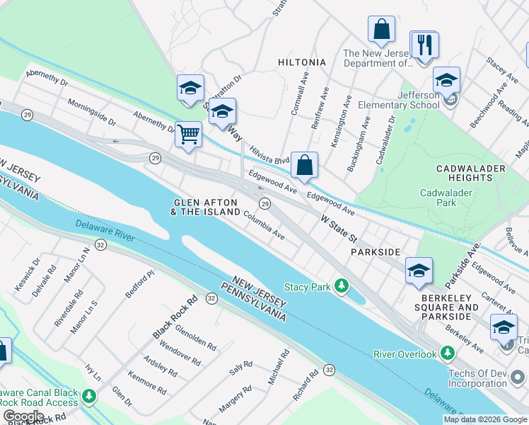 map of restaurants, bars, coffee shops, grocery stores, and more near 127 Clearfield Avenue in Trenton