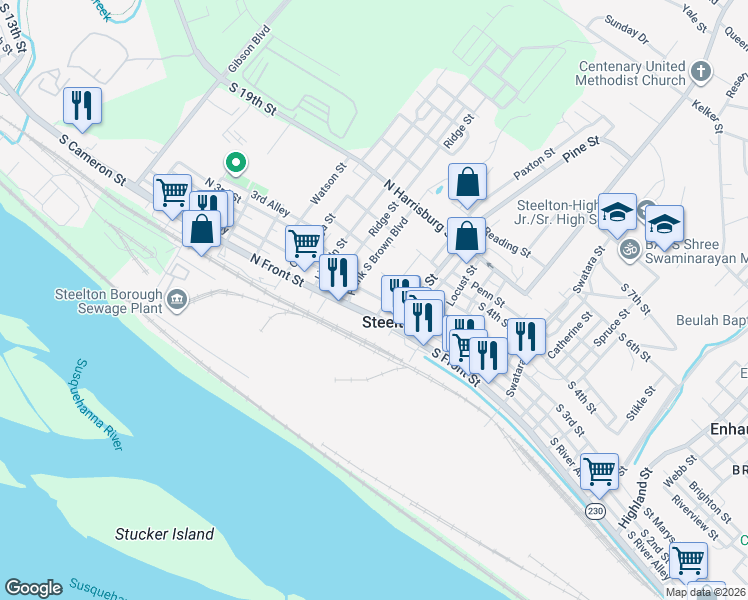 map of restaurants, bars, coffee shops, grocery stores, and more near in Steelton