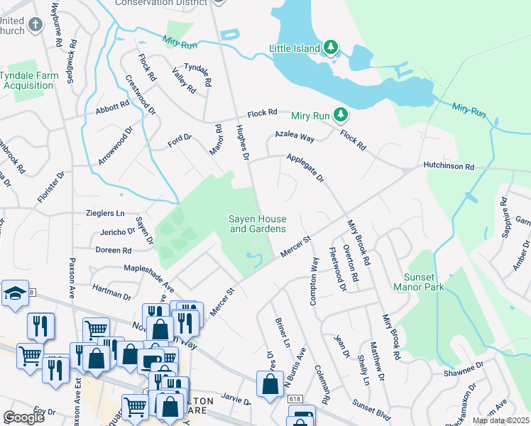 map of restaurants, bars, coffee shops, grocery stores, and more near 100 Hughes Drive in Hamilton Township