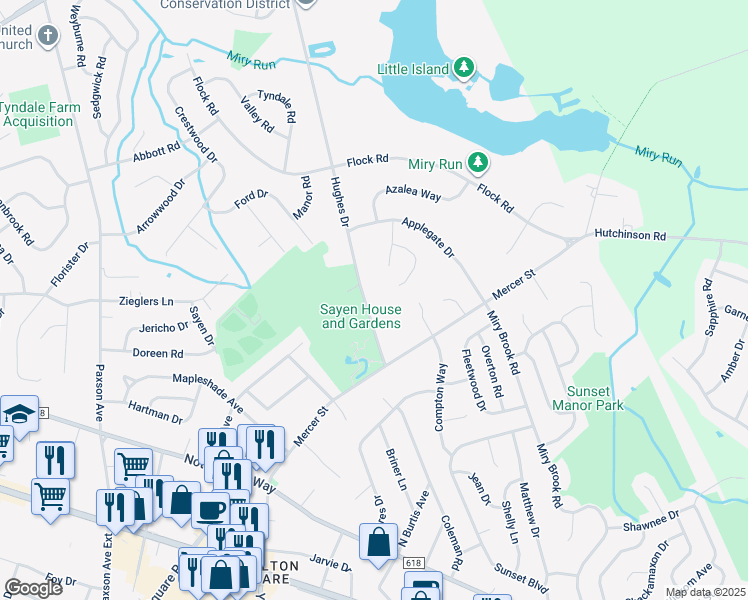 map of restaurants, bars, coffee shops, grocery stores, and more near 100 Hughes Drive in Hamilton Township