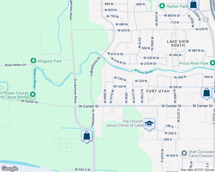 map of restaurants, bars, coffee shops, grocery stores, and more near 166 North 3000 West in Provo