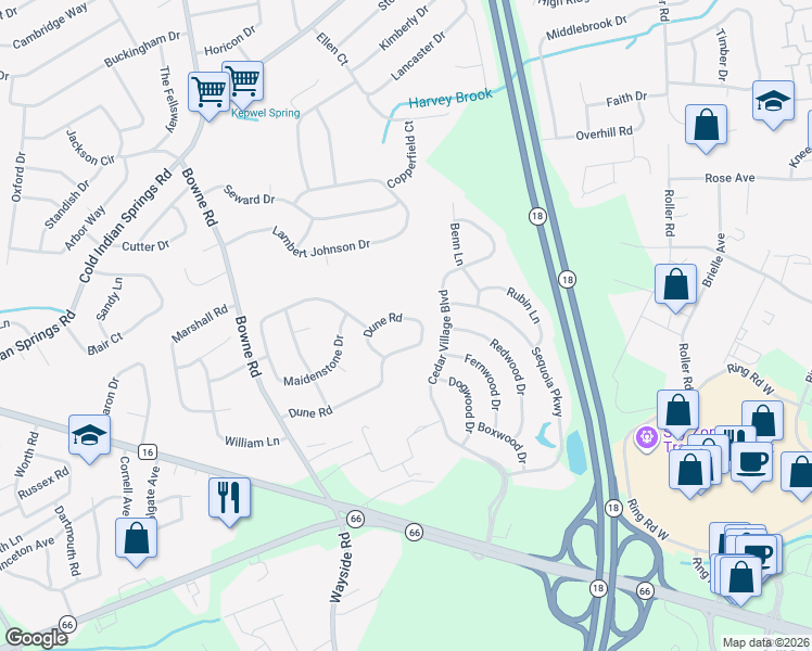 map of restaurants, bars, coffee shops, grocery stores, and more near 45 Dune Road in Monmouth County