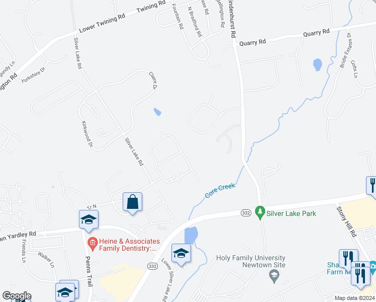 map of restaurants, bars, coffee shops, grocery stores, and more near 274 Willow Drive in Newtown