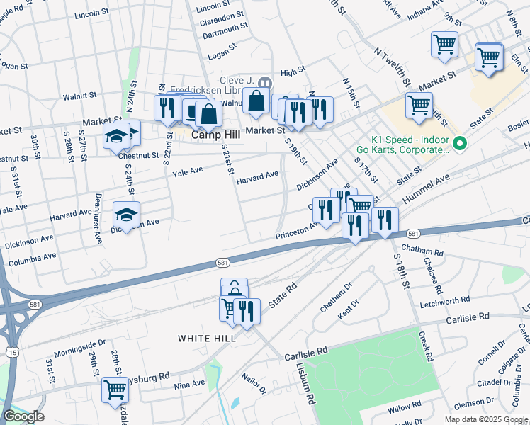 map of restaurants, bars, coffee shops, grocery stores, and more near 2006 Columbia Ave in Camp Hill