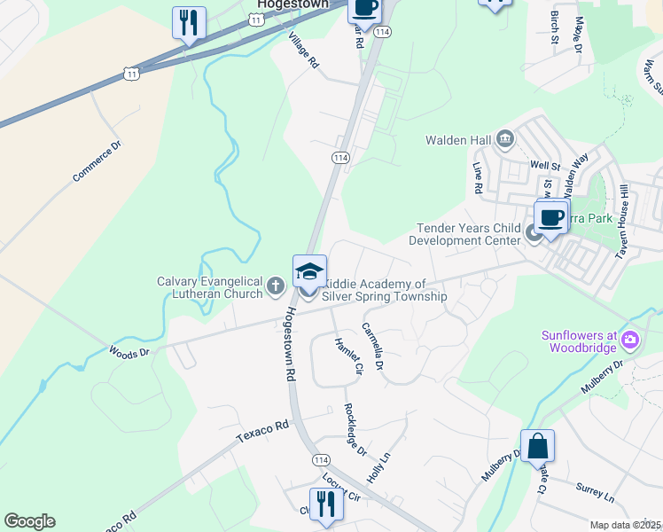 map of restaurants, bars, coffee shops, grocery stores, and more near 28 Springdale Way in Mechanicsburg