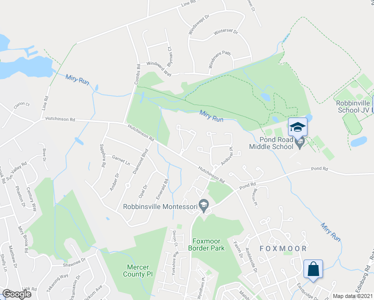 map of restaurants, bars, coffee shops, grocery stores, and more near 615 Walden Circle in Robbinsville Township