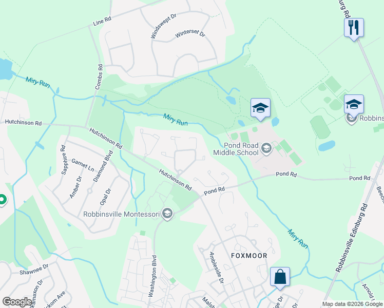 map of restaurants, bars, coffee shops, grocery stores, and more near 161 Andover Place in Robbinsville