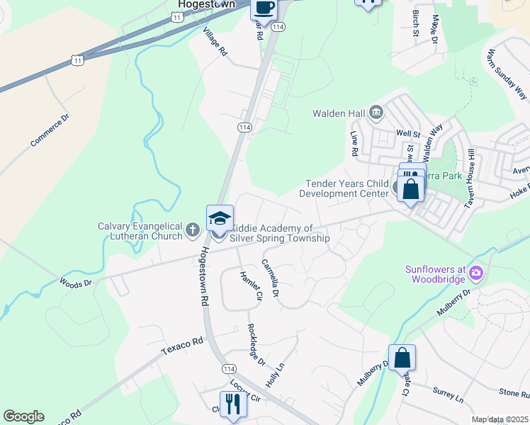 map of restaurants, bars, coffee shops, grocery stores, and more near 8 Sterling Glen Way in Mechanicsburg