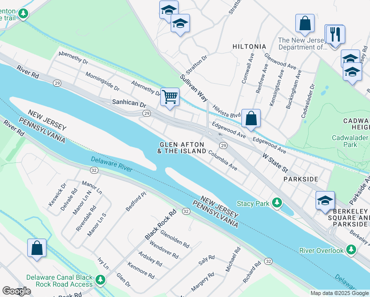 map of restaurants, bars, coffee shops, grocery stores, and more near in Trenton