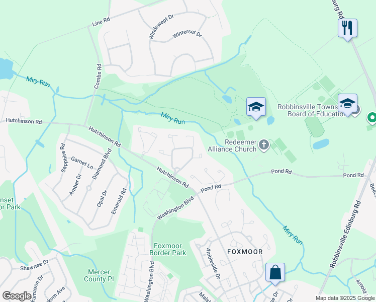 map of restaurants, bars, coffee shops, grocery stores, and more near 83 Andover Place in Robbinsville Township