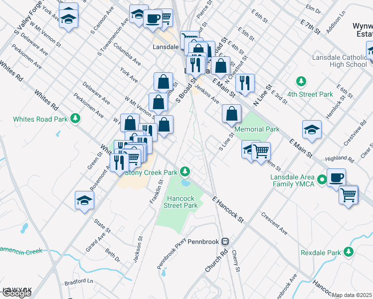 map of restaurants, bars, coffee shops, grocery stores, and more near 206 Bamboo Drive in Lansdale