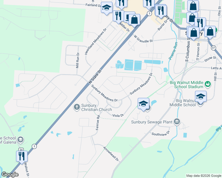 map of restaurants, bars, coffee shops, grocery stores, and more near 605 Redshank Drive in Sunbury