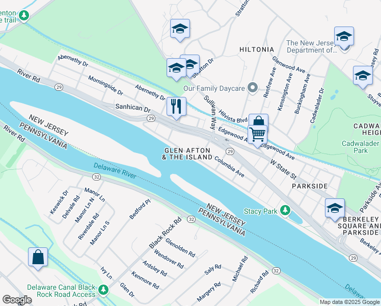 map of restaurants, bars, coffee shops, grocery stores, and more near in Trenton