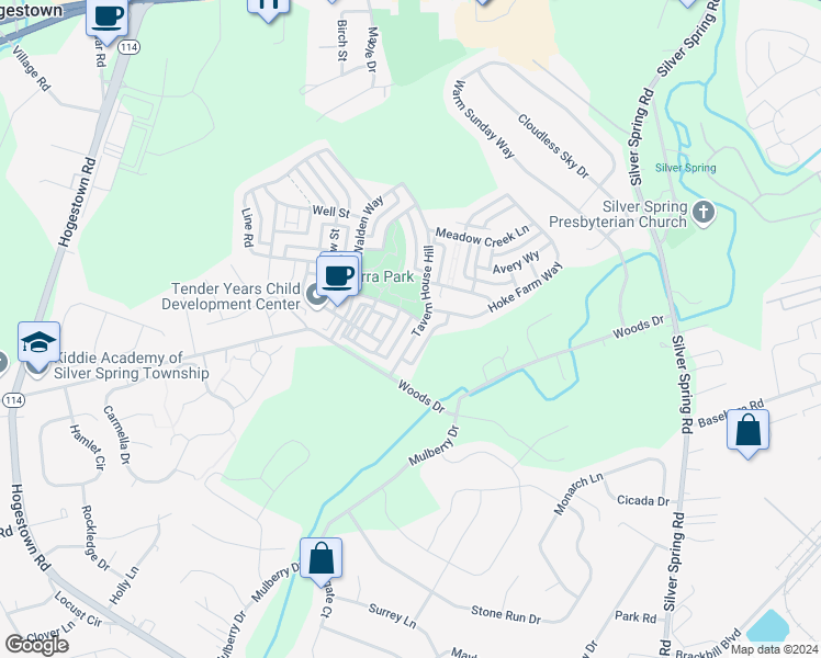 map of restaurants, bars, coffee shops, grocery stores, and more near 29 Tavern House Hill in Mechanicsburg