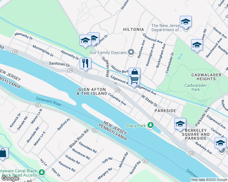 map of restaurants, bars, coffee shops, grocery stores, and more near 201 Clearfield Avenue in Trenton