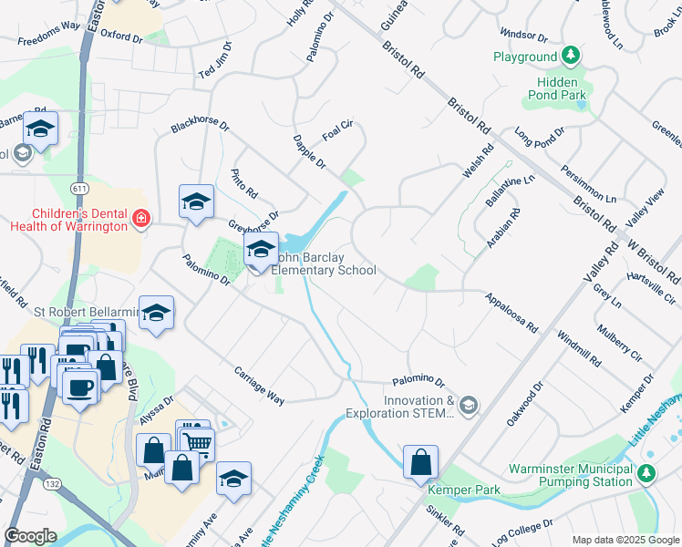 map of restaurants, bars, coffee shops, grocery stores, and more near 1062 Hackney Circle in Warrington