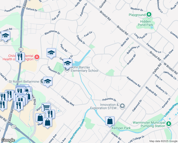map of restaurants, bars, coffee shops, grocery stores, and more near 1062 Hackney Circle in Warrington