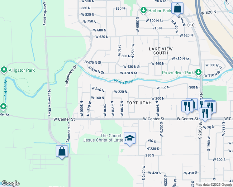 map of restaurants, bars, coffee shops, grocery stores, and more near 2727 West 220 North in Provo