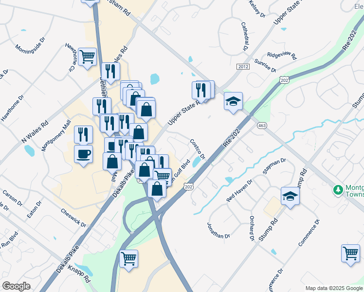 map of restaurants, bars, coffee shops, grocery stores, and more near 407 Susan Circle in North Wales