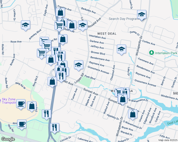 map of restaurants, bars, coffee shops, grocery stores, and more near 1506 Evergreen Avenue in Ocean Township
