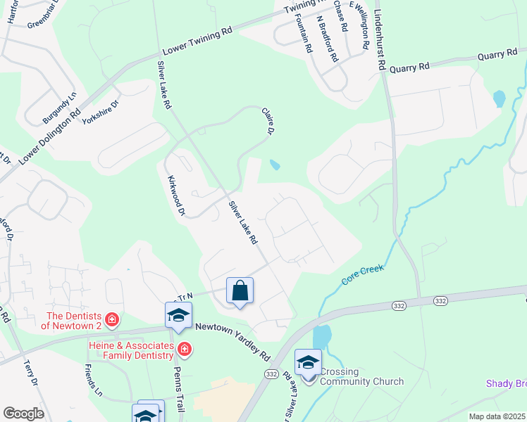 map of restaurants, bars, coffee shops, grocery stores, and more near 196 Willow Drive in Newtown