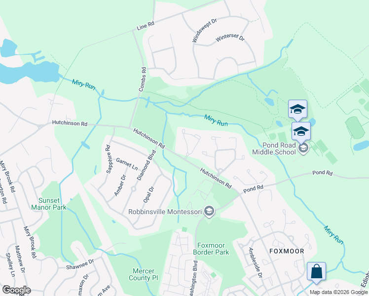 map of restaurants, bars, coffee shops, grocery stores, and more near 615 Walden Circle in Robbinsville Township
